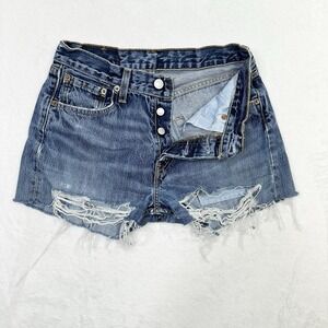 Levis 501 Jean Shorts 28 Distressed Worn VTG Destroyed Ripped 27x3‎ Jorts Denim